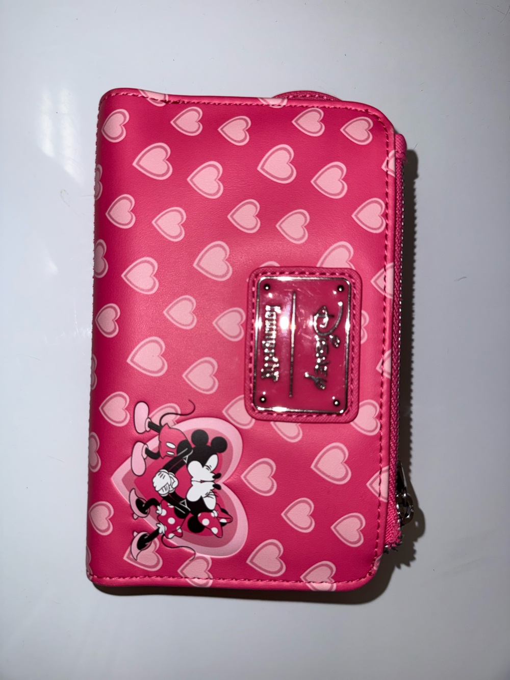 Loungefly Hot Pink Mickey and Minnie valentine Zip Wallet